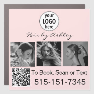 Blush Pink Photo Black Script Hair Stylist Car Magnet