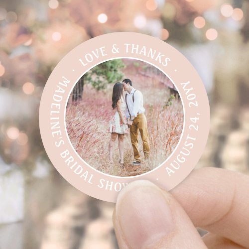 Blush Pink Photo Bridal Shower Love and Thank You Classic Round Sticker