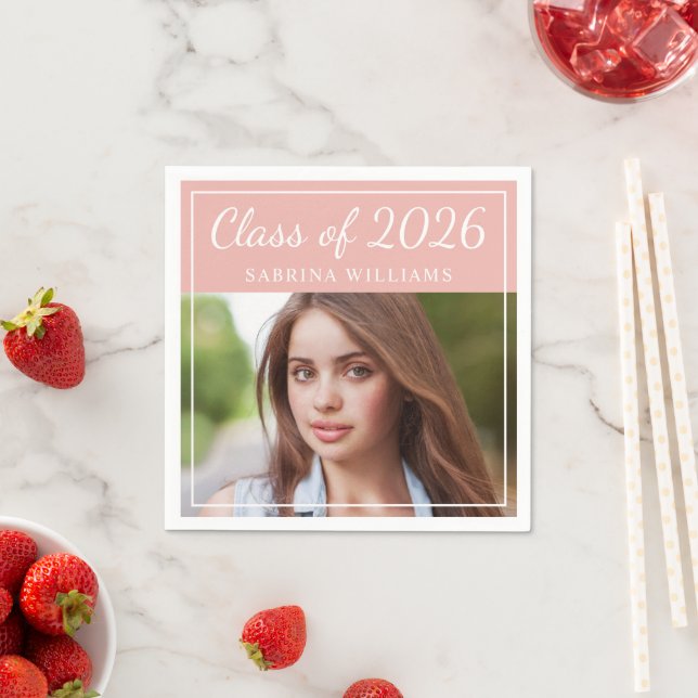 Blush Pink Photo Class of 2026 Grad Party Paper Napkins (Insitu)