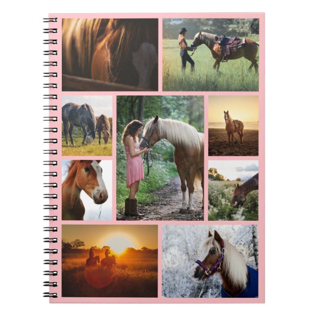 Blush Pink Photo Collage Horse Girl Custom Notebook (Front)