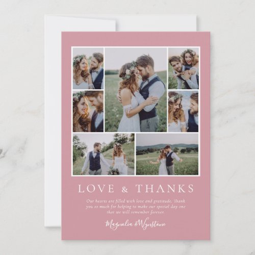 Blush Pink Photo Collage Love and Thanks Wedding Thank You Card