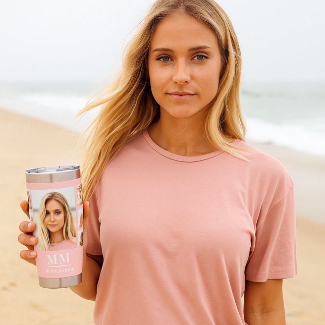 Blush pink photo collage monogram name insulated tumbler (Creator Uploaded)