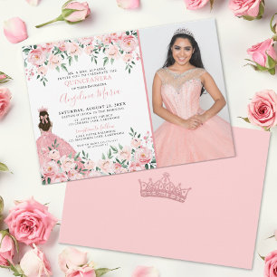 Blush Pink Photo Floral Quinceanera Invitation