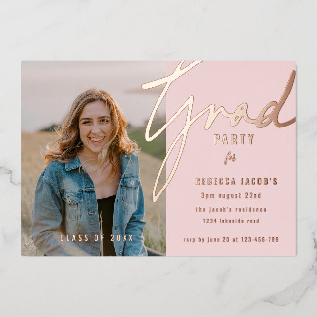 Blush Pink Photo Grad Party Foil Invitation (Front)