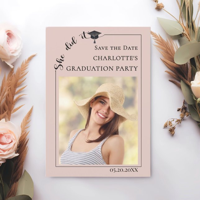 Blush Pink Photo Graduation Party Save the Date (Creator Uploaded)