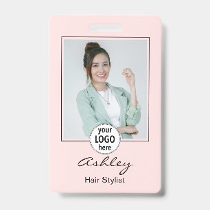 Blush Pink Photo Logo Name Hair Stylist Badge
