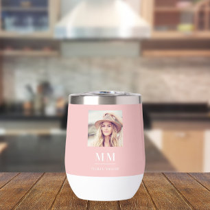 Blush pink photo monogram initials name thermal wine tumbler