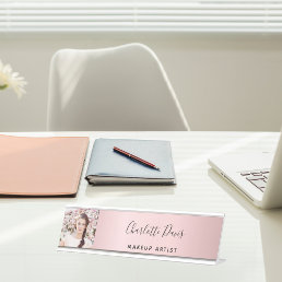Blush pink photo monogram modern signature desk name plate