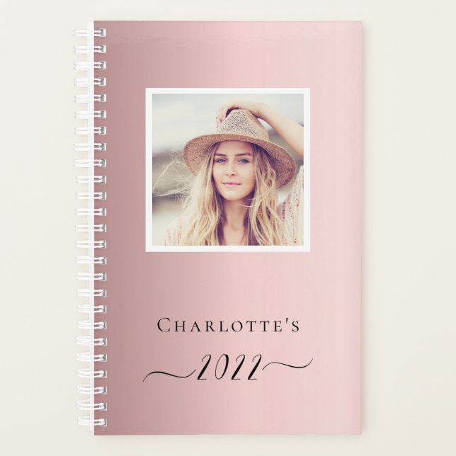 Blush pink photo monogram name planner (Front)