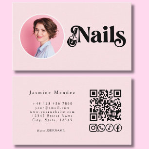 Blush Pink Photo Nails QR Code Social Icons  Business Card