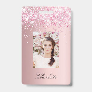 Blush pink photo name badge