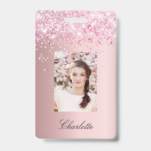 Blush pink photo name badge (Front)