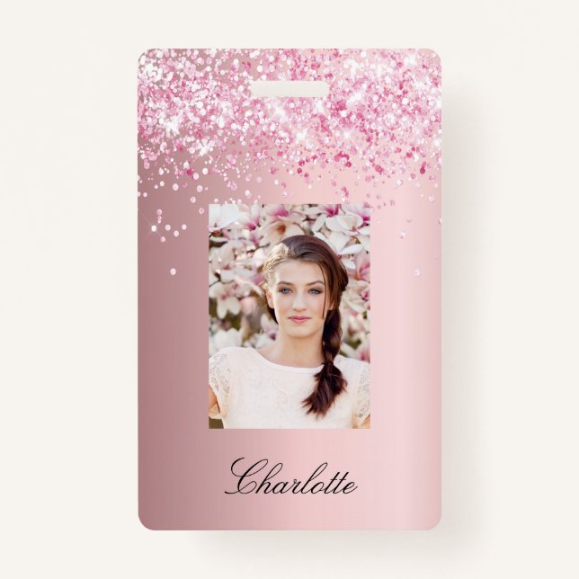 Blush pink photo name badge (Front)