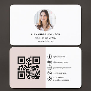 Blush Pink Photo QR Code Business Card