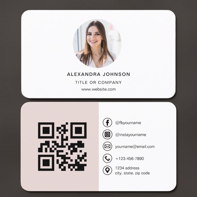 Blush Pink Photo QR Code Business Card (Creator Uploaded)