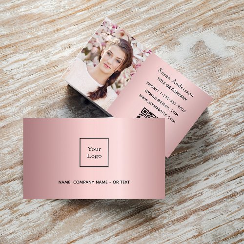 Blush pink photo QR code elegant female Business Card