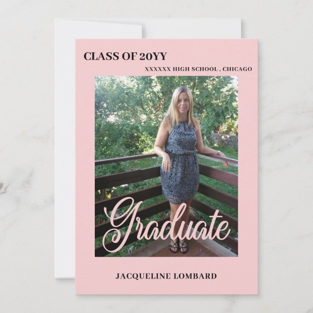 Blush Pink Photo Script Graduation Announcement (Front)