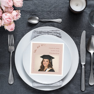 Blush pink photo She did it Graduation Party Napkins