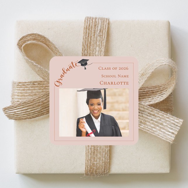 Blush Pink Photo She did it Graduation Square Sticker (Creator Uploaded)