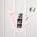 Blush Pink Photo Strip Wedding Thank You Bookmarks<br><div class="desc">Pretty wedding favor keepsakes - personalised bookmarks featuring 3 of your favorite wedding photos laid out in a photo booth strip style on a blush background. "Thank you" is in grey modern calligraphy font. Personalize with your details. Font color is editable.</div>