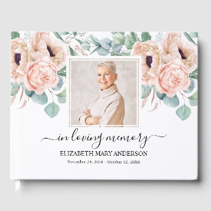 Blush Pink Photo Sympathy Funeral Watercolor Guest Book