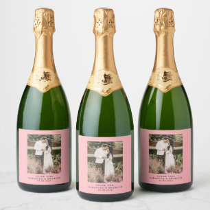 Blush Pink Photo Thank You Wedding Sparkling Wine Label