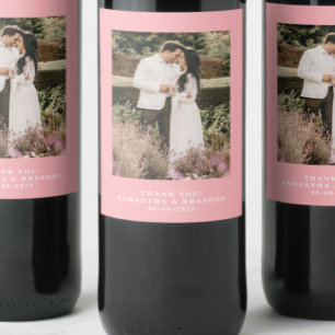 Blush Pink Photo Thank You Wedding Wine Label