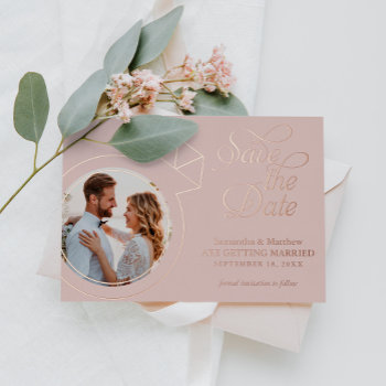 Blush Pink Photo Wedding Save The Date Foil Invitation by heartlocked at Zazzle