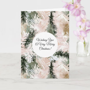 Blush Pink Pine Green Christmas Tree Branches Card