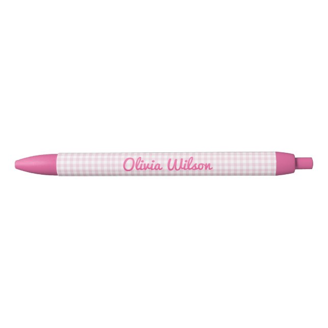 Blush Pink Plaid Script Name Monogram Pen (Front)