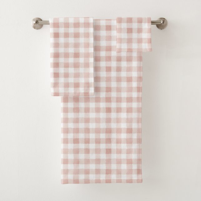 Blush Pink Plaid Stripes Bath Towel Set (Insitu)