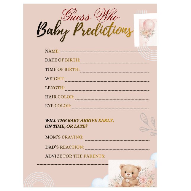 Blush pink  Playful Baby Shower Predictions game (Creator Uploaded)