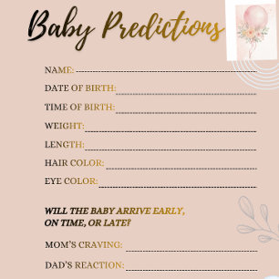 Blush pink Playful Baby Shower Predictions game