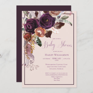 Blush Pink, Plum and Gold Baby Shower Invitation