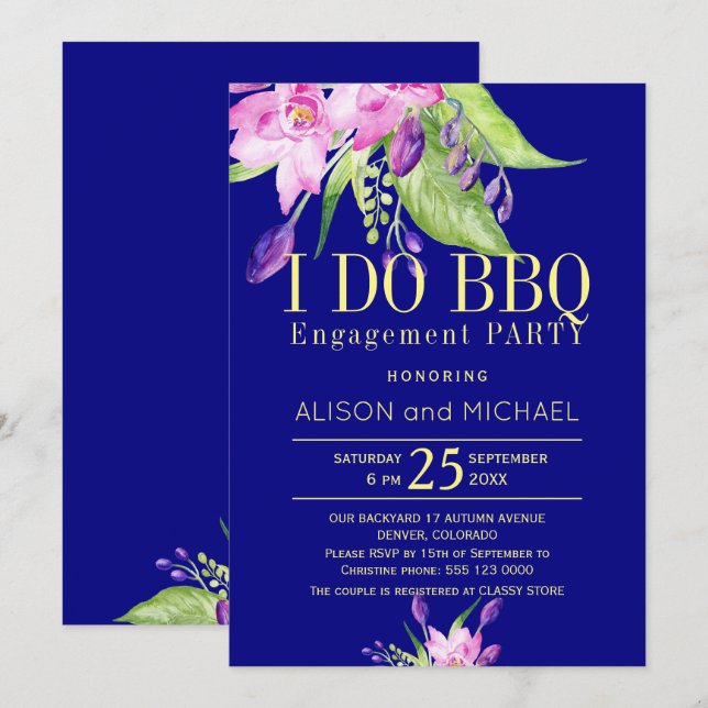 Blush pink plum navy engagement i do bbq party invitation (Front/Back)