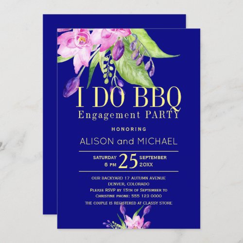 Blush pink plum navy engagement i do bbq party invitation