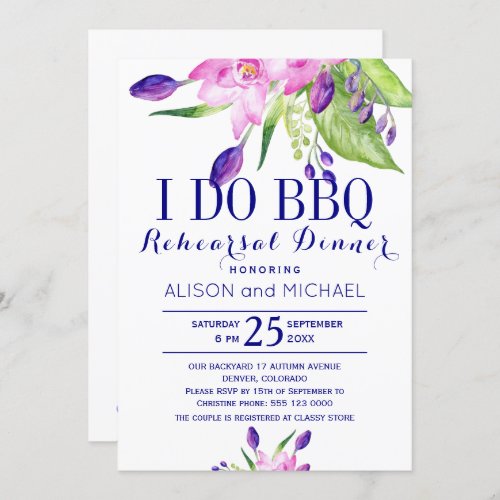 Blush pink plum navy i do bbq rehearsal dinner invitation