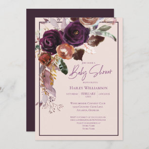Blush Pink, Plum, Pink and Gold Baby Shower Invitation