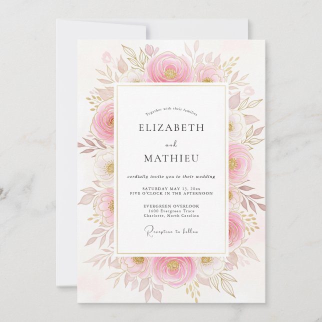 Blush Pink Poetic Botanical Wedding Invitation (Front)