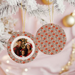 Blush Pink Poinsettia 1 Family Photo Christmas Ceramic Ornament<br><div class="desc">This design is part of the Poinsettia Season Collection. It features bold red poinsettias, festive berries, and evergreen sprigs for a timeless holiday look. The traditional floral and foliage elements add warmth and seasonal charm to any design. Whether you're creating cards, wrapping gifts, or adding a personal touch to your...</div>