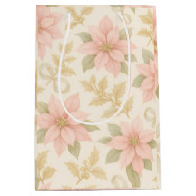Blush Pink Poinsettia Holiday Gift Bag