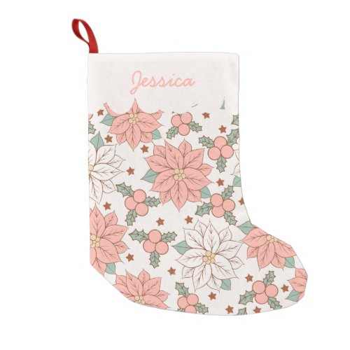 Blush Pink Poisettia Floral Personalized Small Christmas Stocking