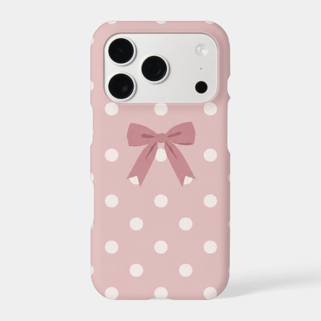 Blush Pink Polka Dot Bow iphoe 17 pro case  (Back)