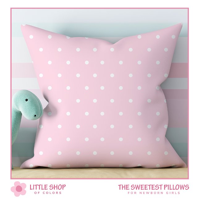 Blush Pink Polka Dot Pattern Nursery Throw Pillow (Creator Uploaded)