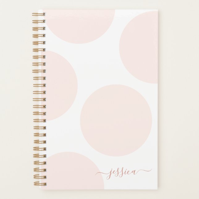 Blush Pink Polka Dot Simple Personalized Planner (Front)