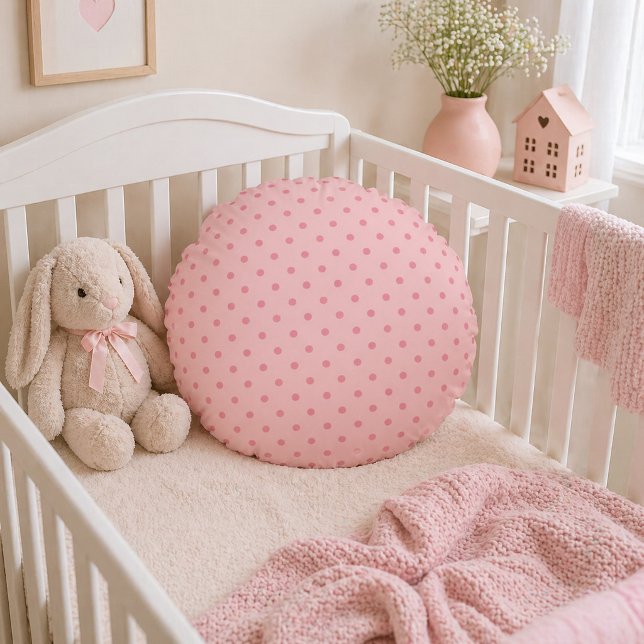 Blush Pink Polka Dot Sweetheart Round Pillow (Creator Uploaded)