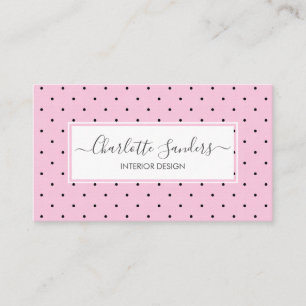 Blush pink polka dot trendy script business card