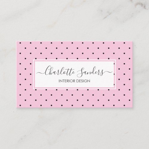 Blush pink polka dot trendy script business card