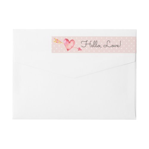 Blush Pink Polka Dots  Heart Cute Return Address Wrap Around Label