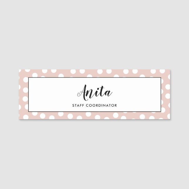 Blush pink polka dots name tag (Front)